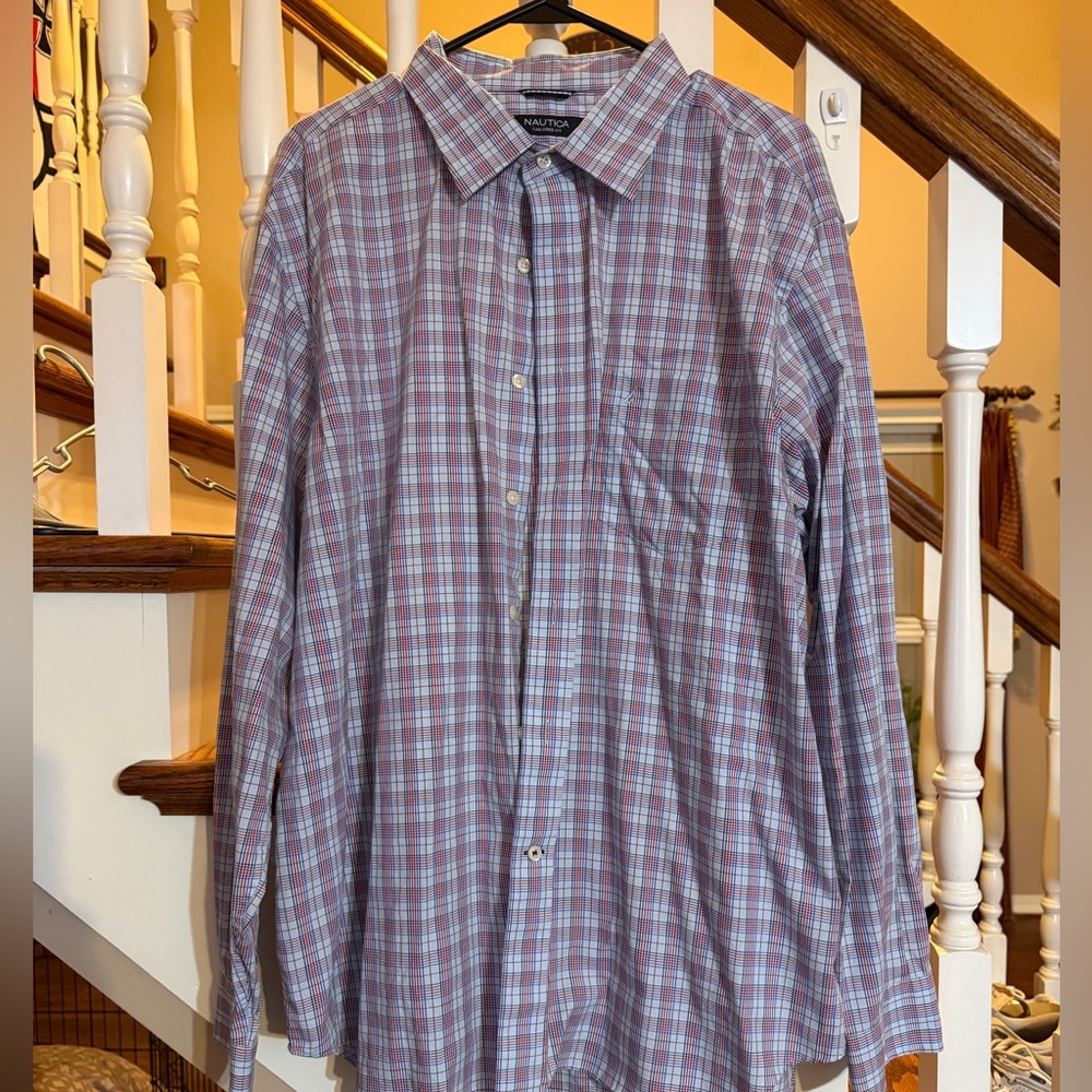 Nautica Men's Casual Plaid Shirt - Red and Blue